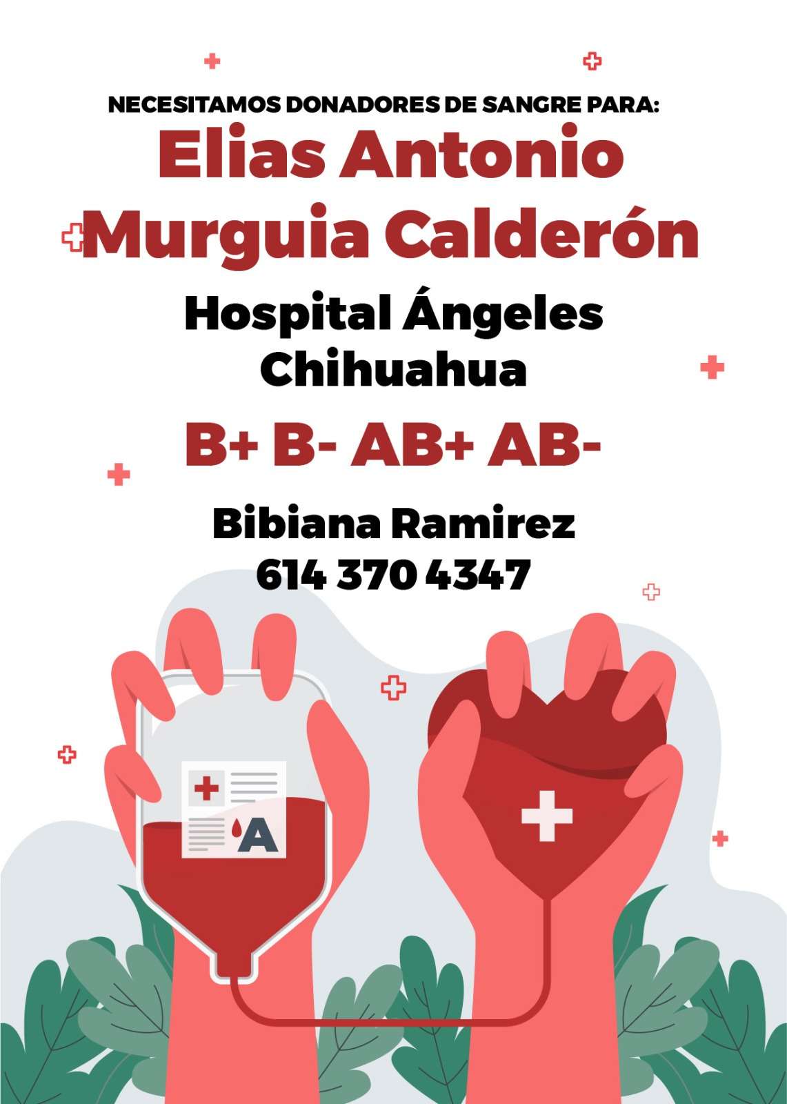 Solicitan donadores de sangre para Elias Murguia 