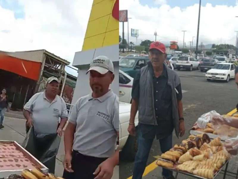 Tiran guardias de seguridad donas a abuelito en plaza de Uruapan