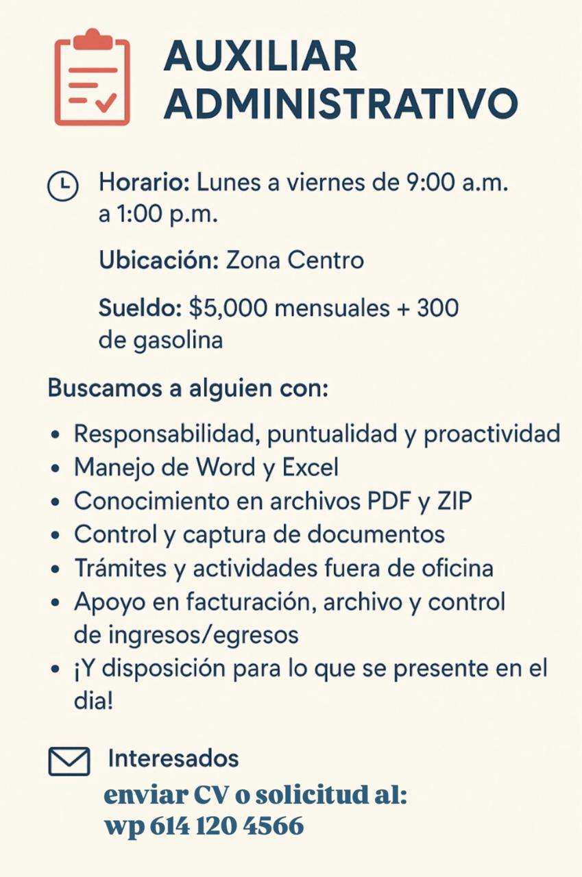 Se solicita auxiliar administrativo