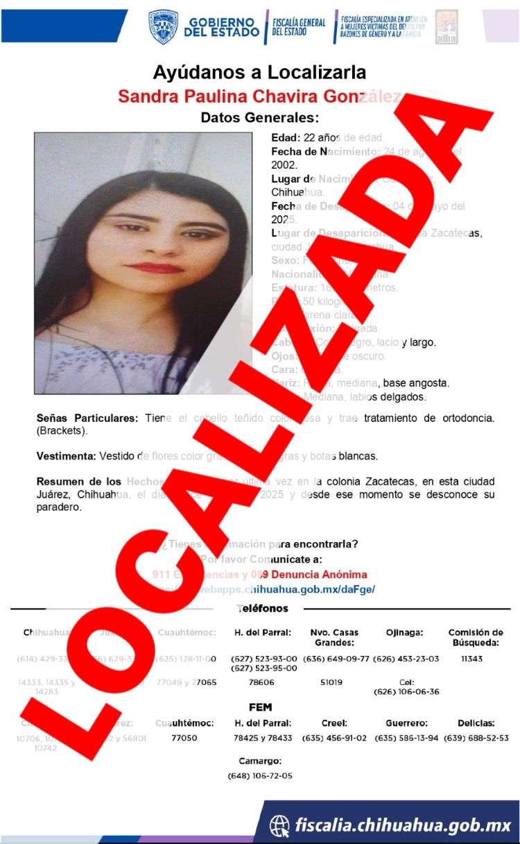 Localizan a mujer reportada desaparecida desde el 4 de mayo