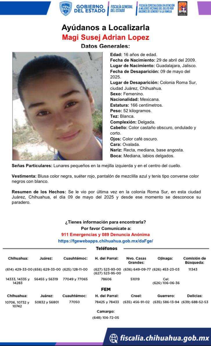 Buscan a menor de 16 años desaparecida en Roma Sur
