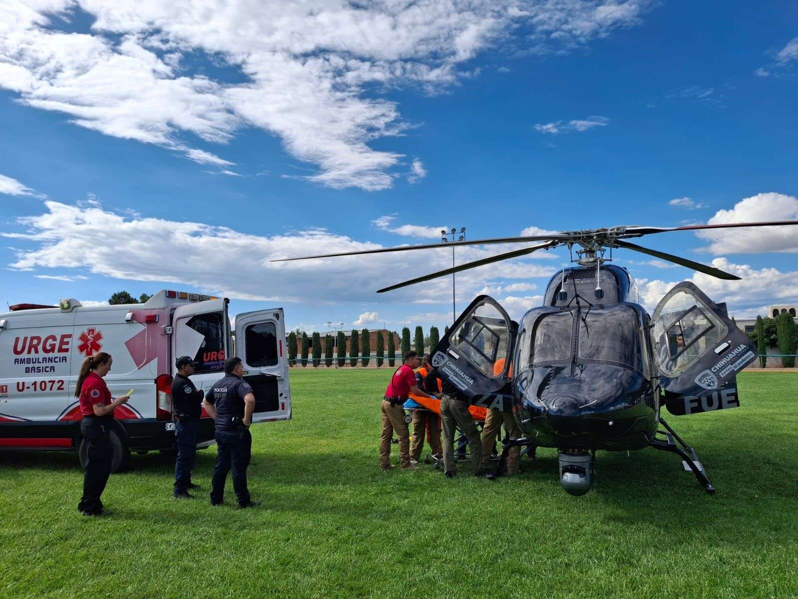 Trasladan en helicóptero a baleado de Madera a Cuauhtémoc