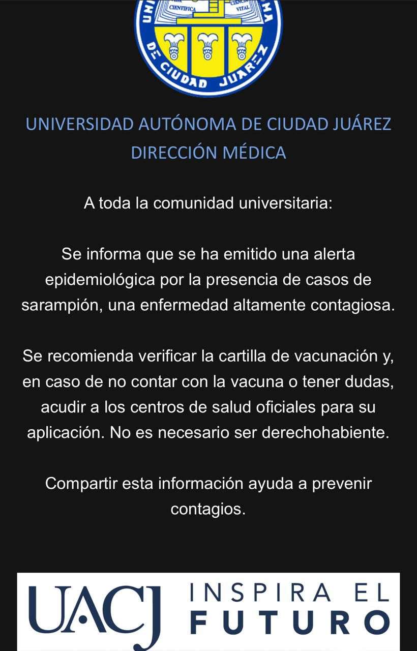 Alerta por sarampión es solo informativa, dice UACJ