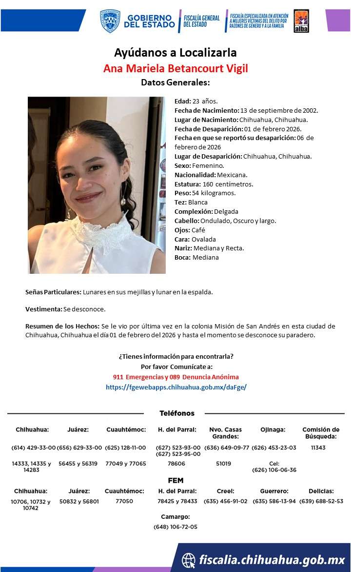 Buscan a jovencita desaparecida en la colonia Misión de San Andrés