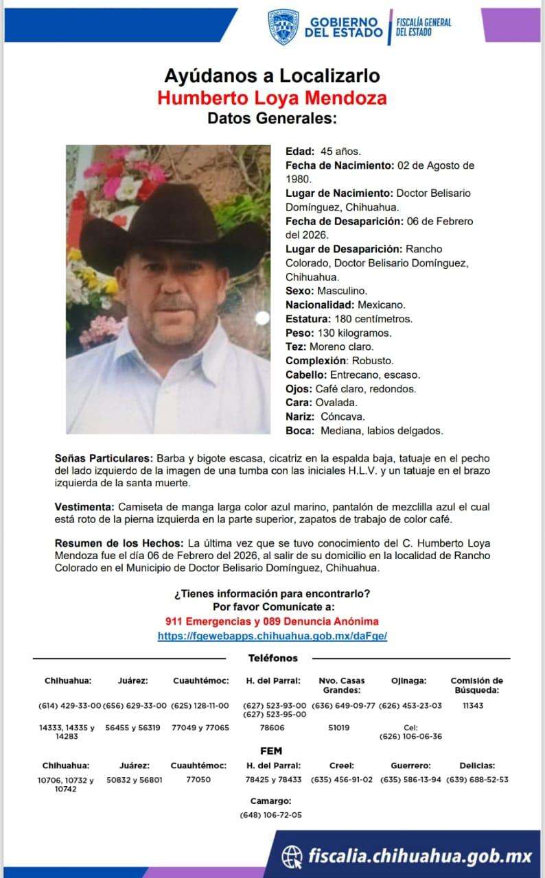 Piden ayuda para localizar a desaparecido en Rancho Colorado