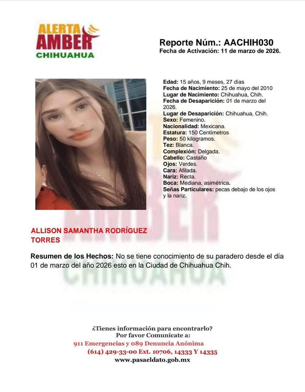 Buscan a jovencita de 15 años desaparecida en la ciudad 