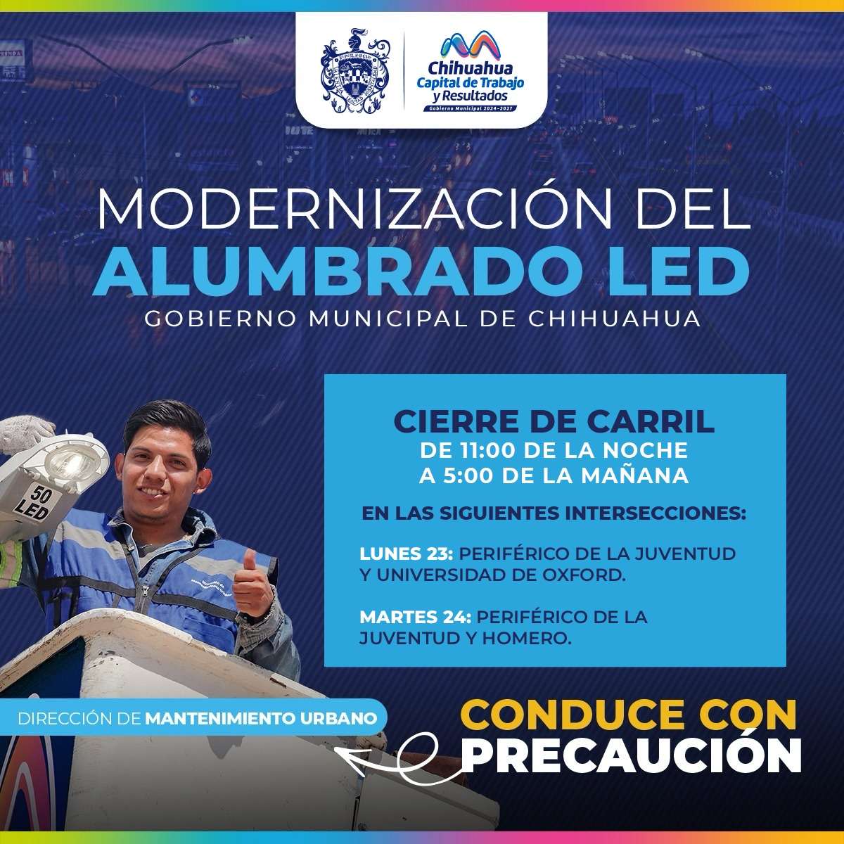 Instalan LED en el Periférico de la Juventud; maneje con cuidado