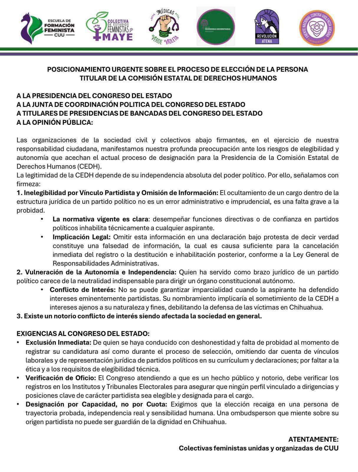 Exigen colectivos excluir a perfiles partidistas de terna para la Cedh