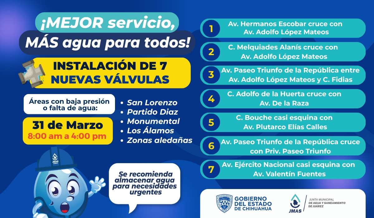 Instalarán válvulas para sectorizar servicio de agua potable