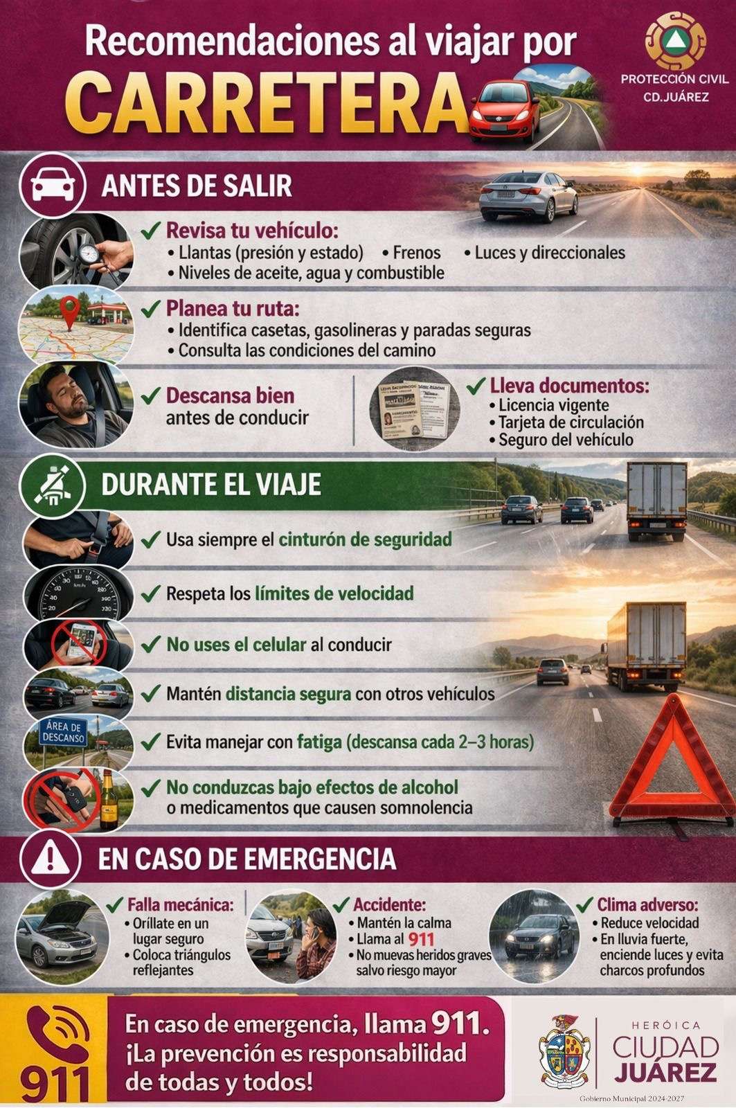 Llama Protección Civil a prevenir accidentes en carretera