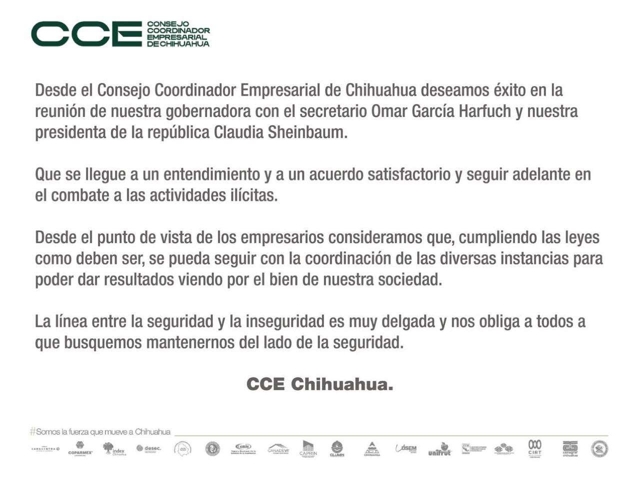 Respalda CCE encuentro de seguridad entre Maru Campos y el gobierno federal
