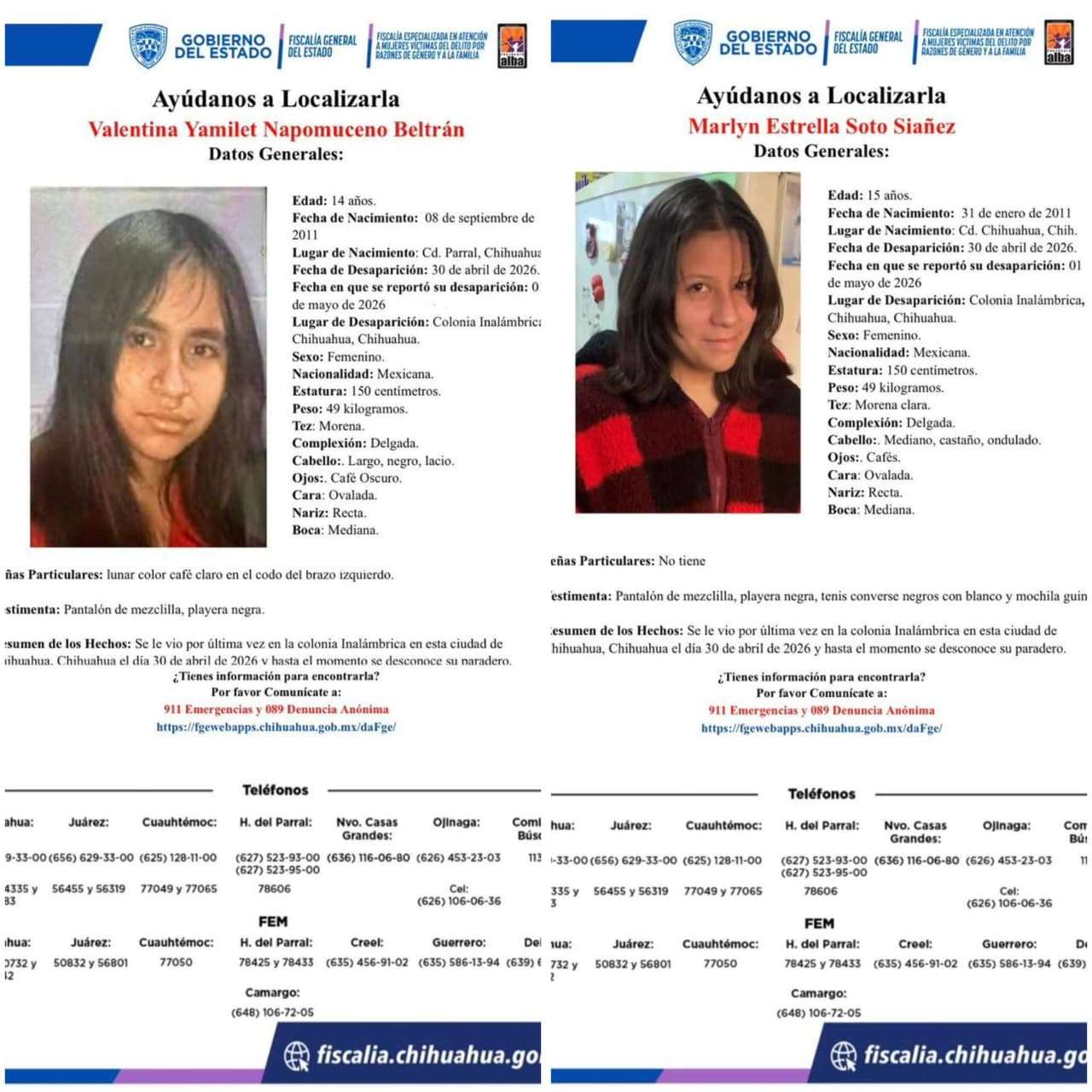 Buscan a dos menores desaparecidas en la colonia Inalámbrica