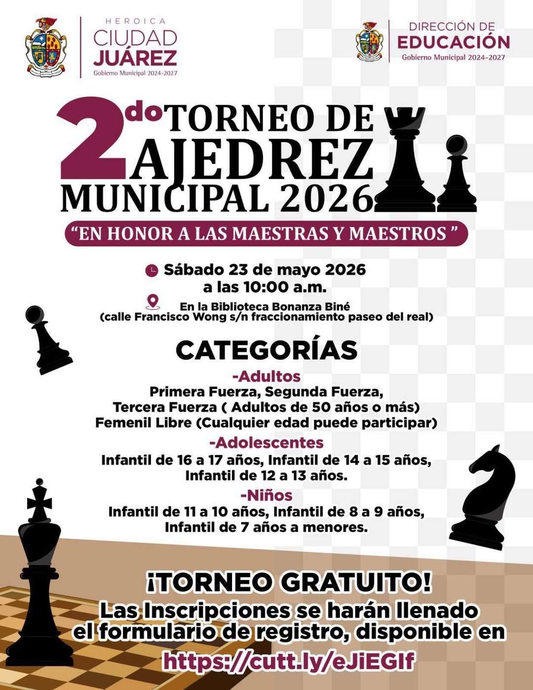 Invitan a participar en el Segundo Torneo Municipal de Ajedrez 
