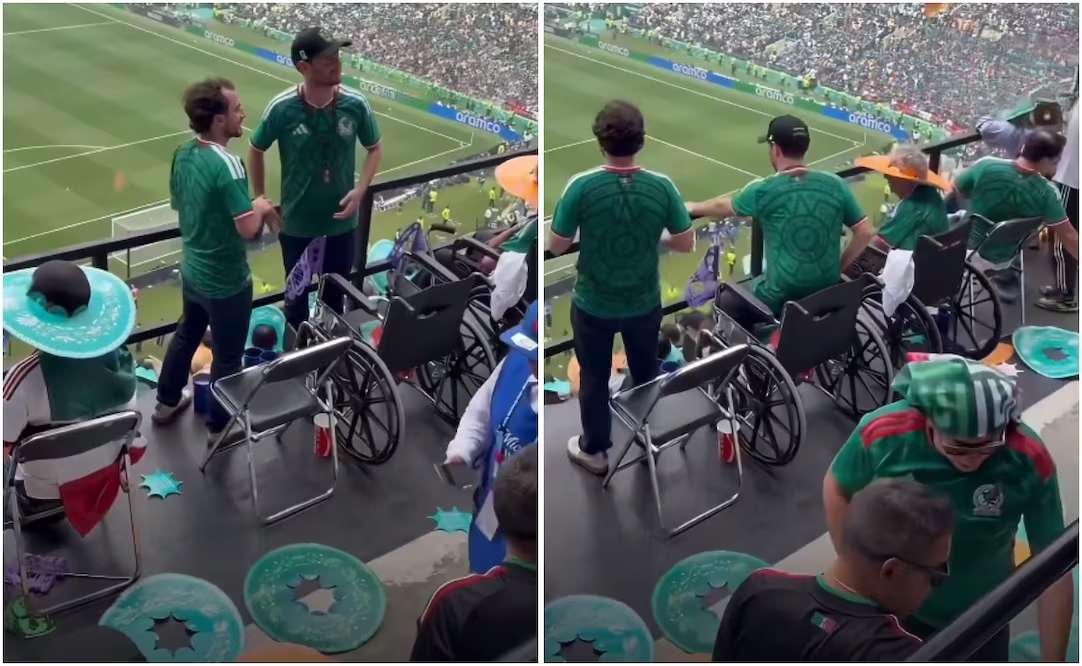 Viralizan a aficionado levantándose de silla de ruedas en el Mundial
