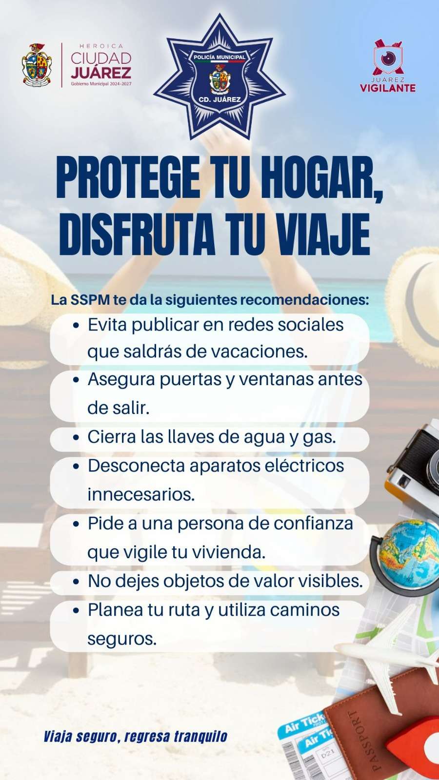Emiten recomendaciones de seguridad durante periodo vacacional