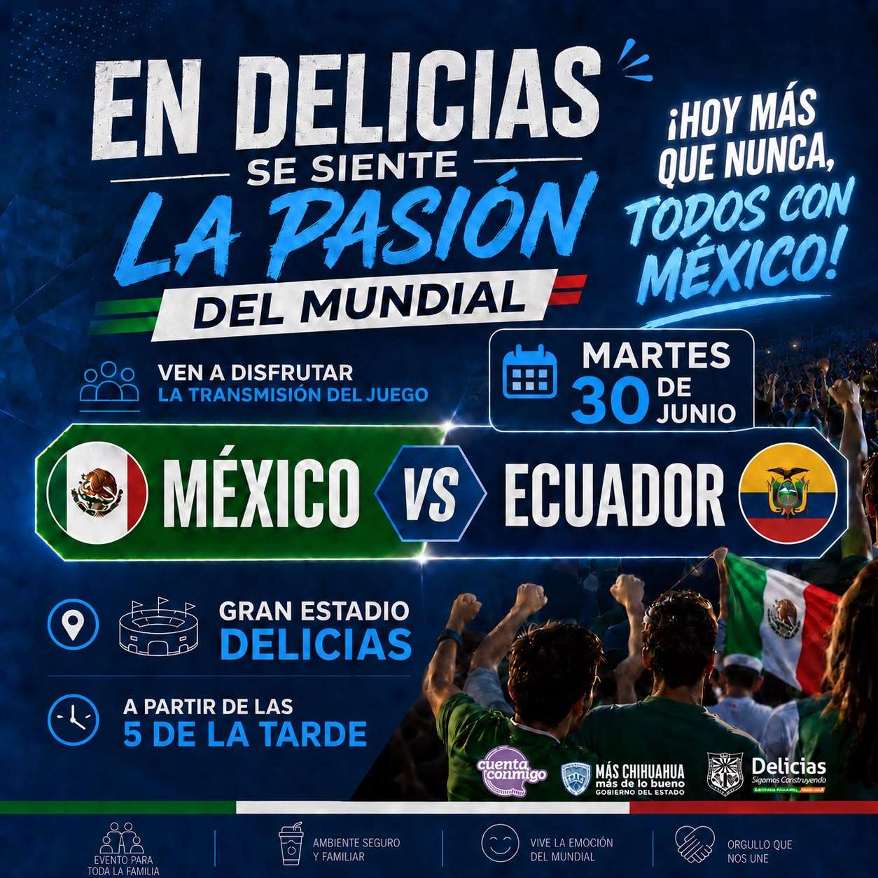 Invitan a la transmisión del México vs Ecuador en Delicias

