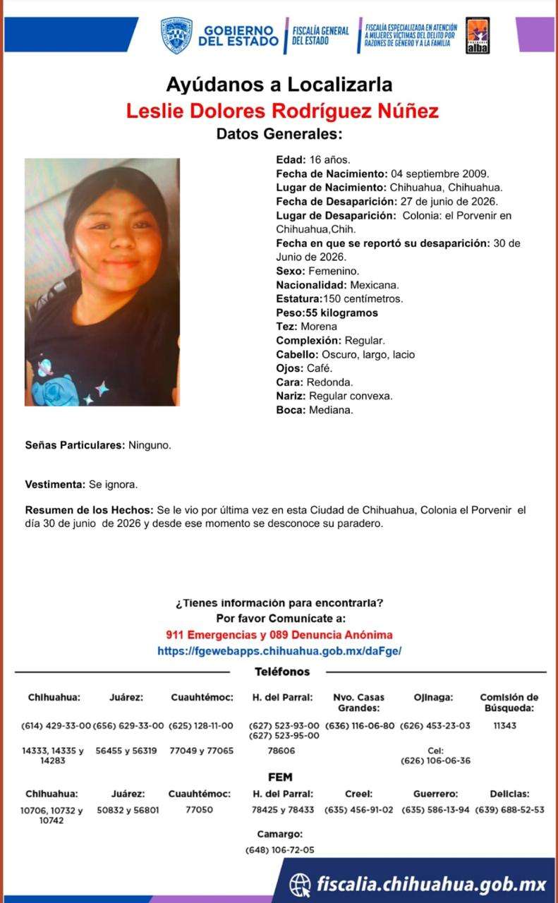 Buscan a jovencita desaparecida en el Porvenir 
