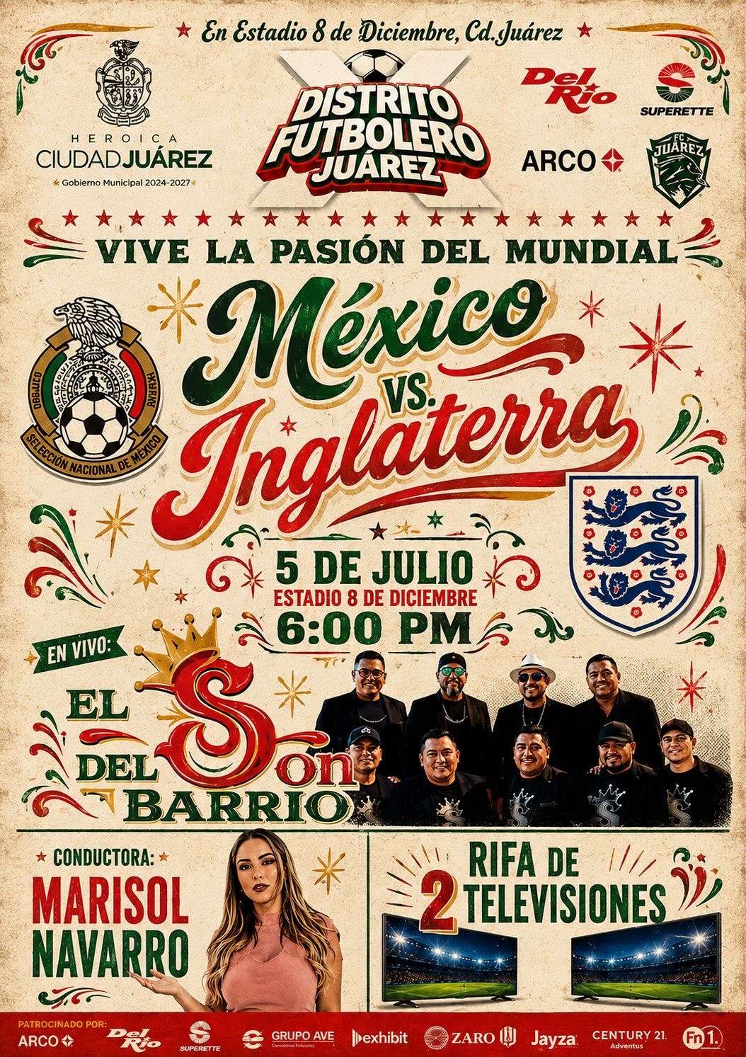 Invita municipio a vivir la emoción del México vs. Inglaterra en el Distrito Futbolero Juárez
