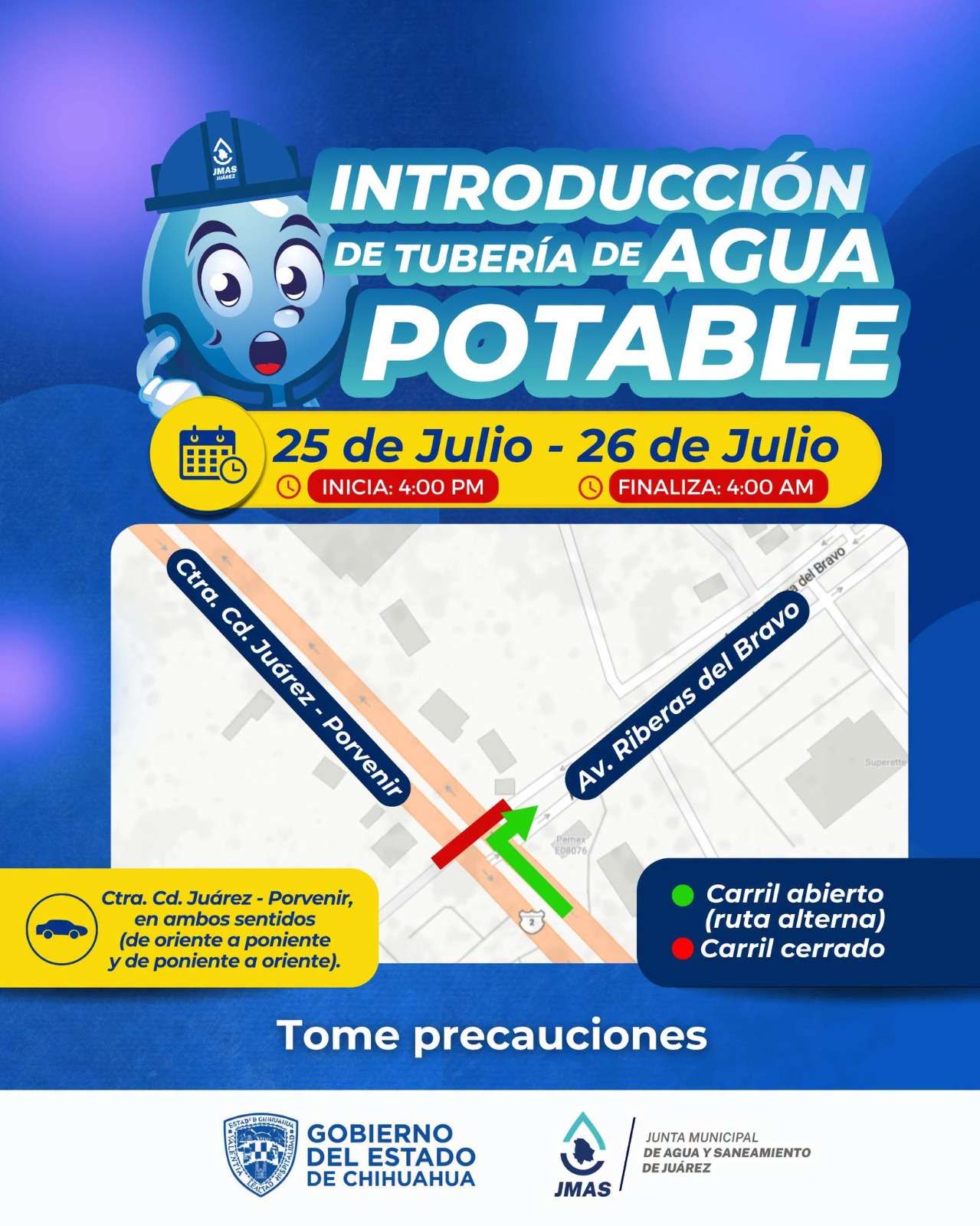 Alertan por trabajos de JMAS en Riberas del Bravo el fin de semana 