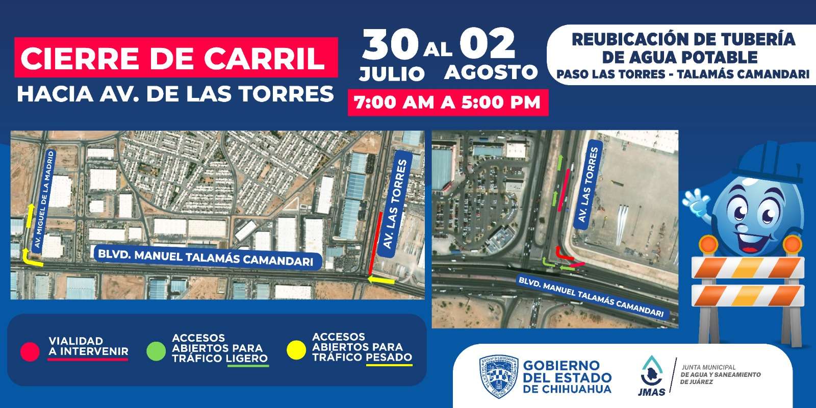 Desviarán línea de agua por construcción de puente en Las Torres