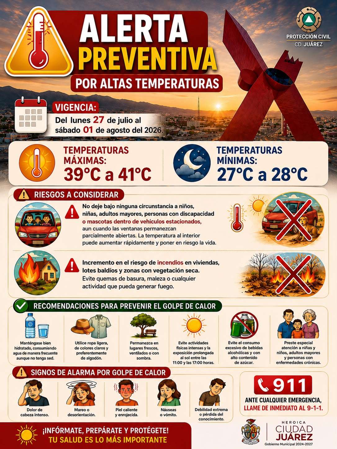 Emiten alerta por altas temperaturas para Ciudad Juárez 
