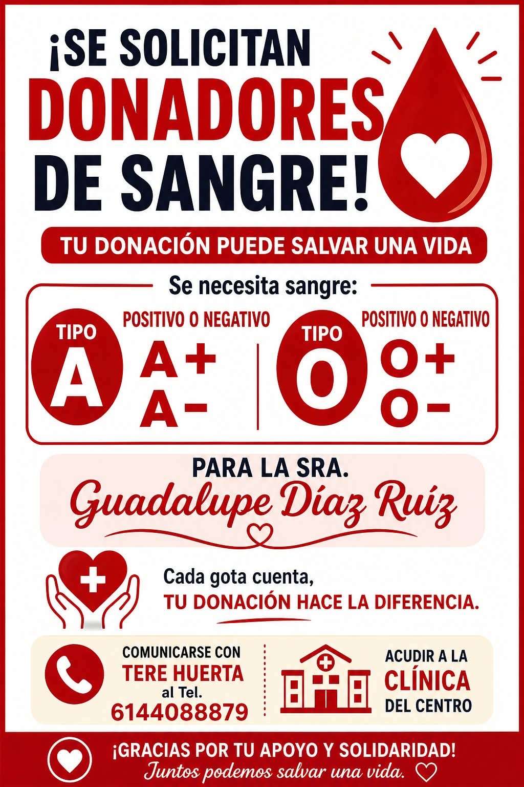 Solicitan donadores de sangre para Guadalupe Díaz Ruiz