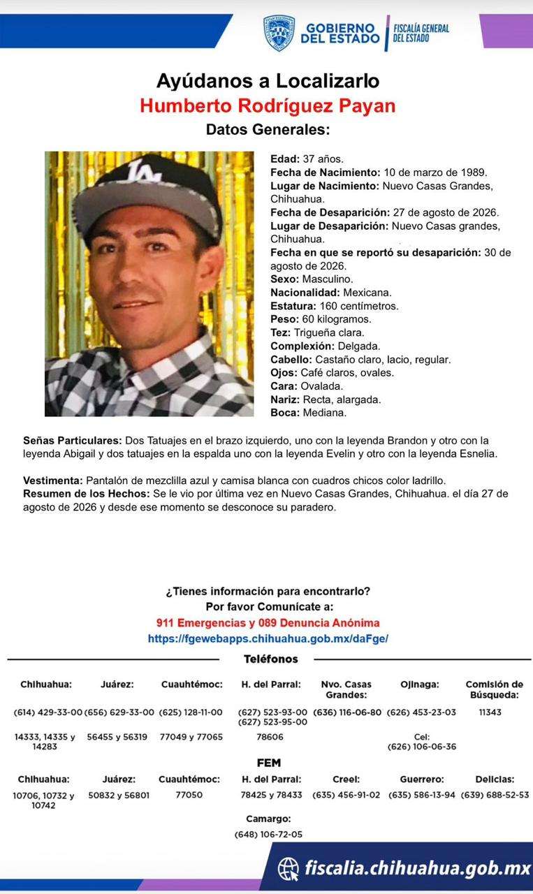Buscan a Humberto Rodríguez desaparecido en NCG 