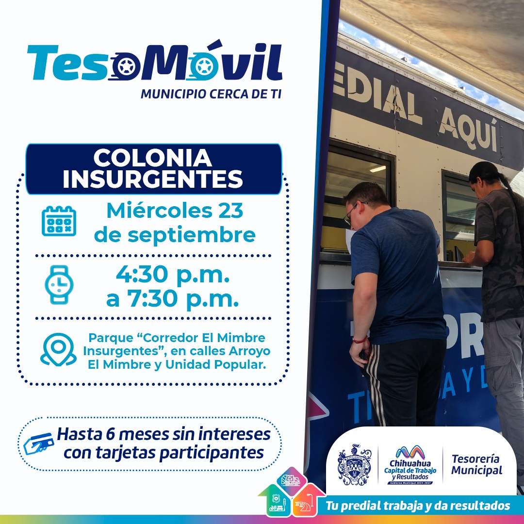 Acudirá Teso Móvil a la colonia Insurgentes este 23 de septiembre

