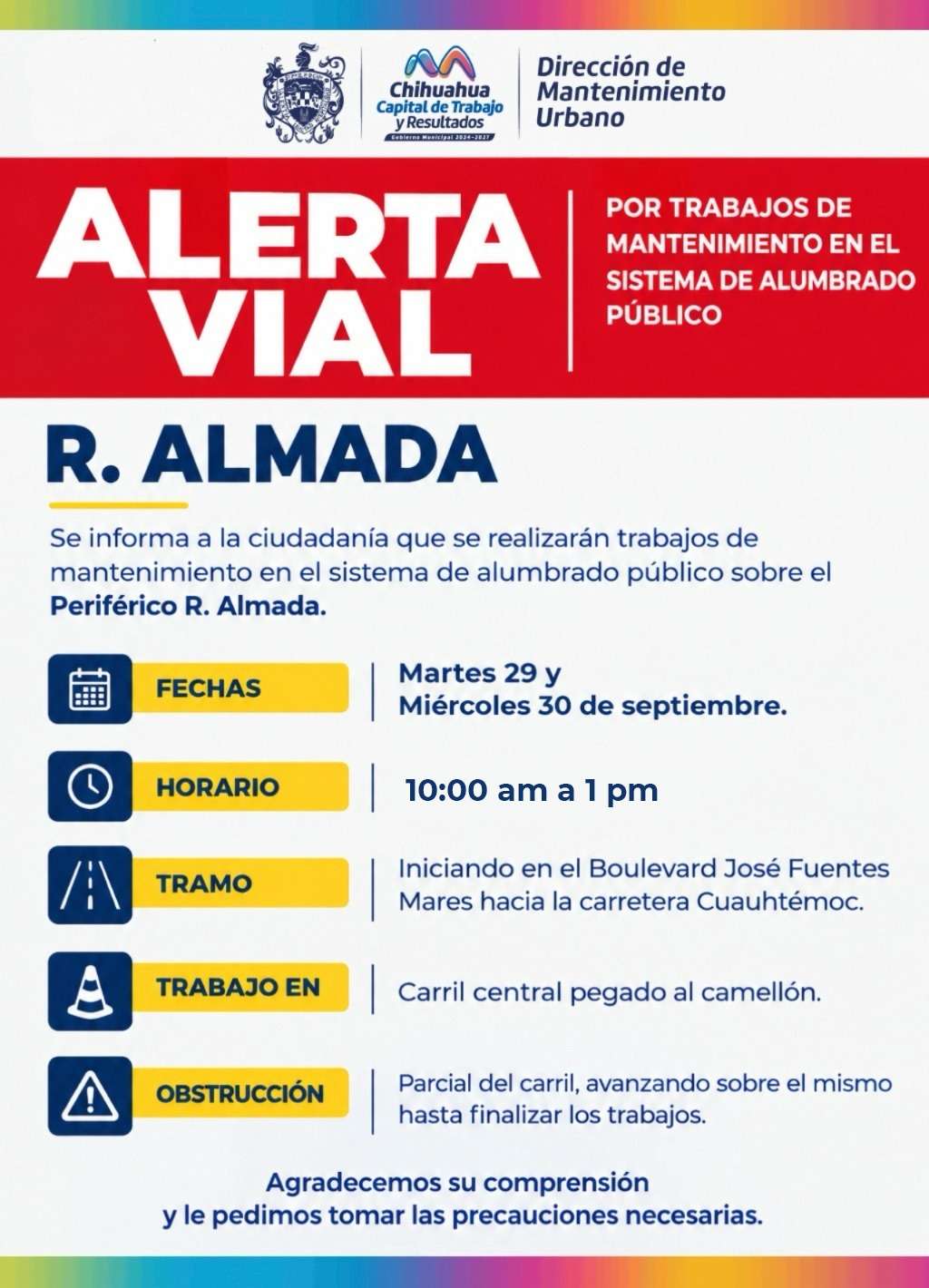 Alertan por trabajos de mantenimiento al alumbrado del R. Almada