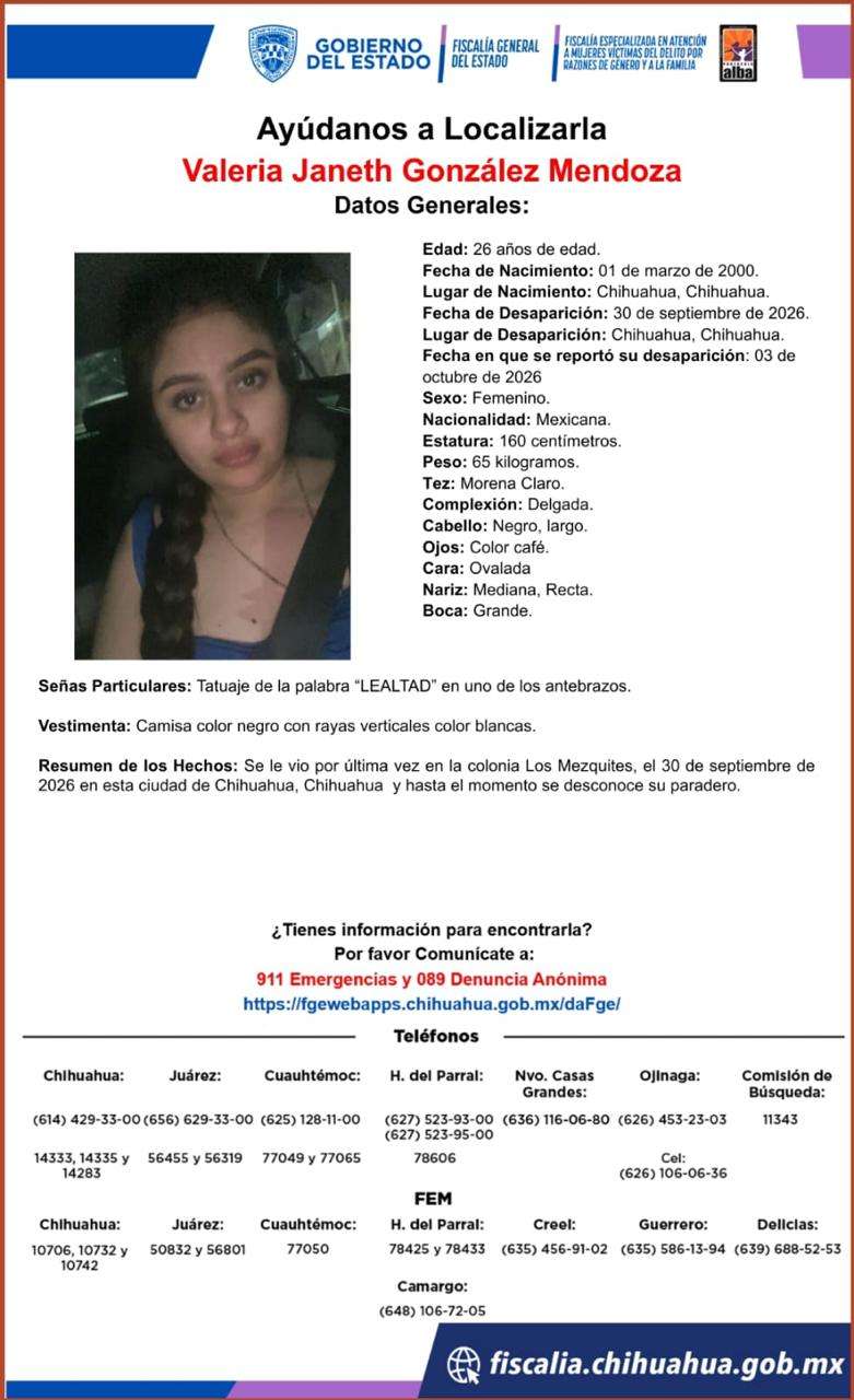 Solicitan ayuda para localizar a Valeria Janeth González Mendoza